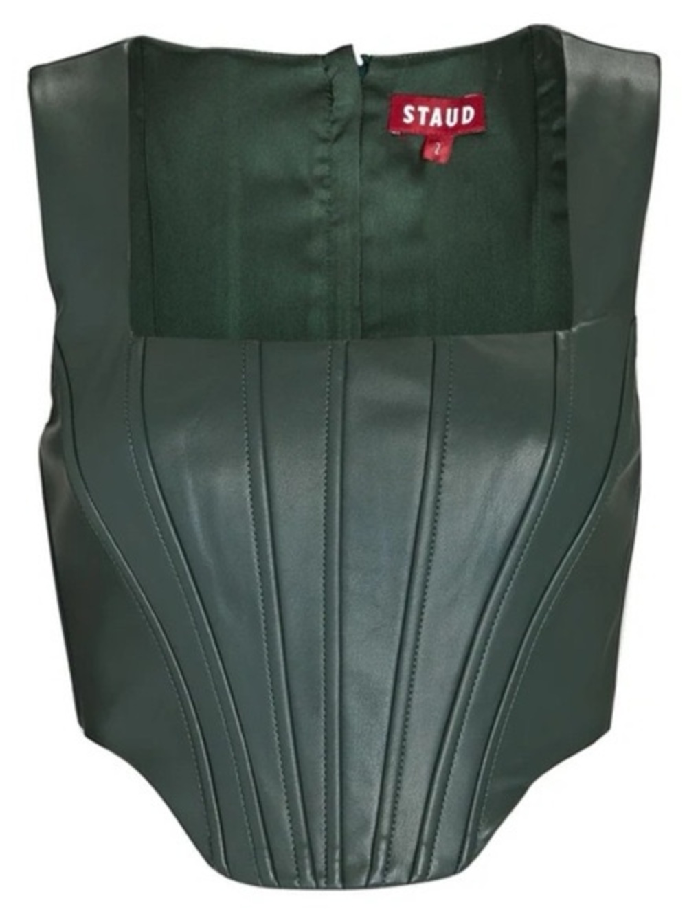 STAUD Dark Green Alice Vegan Leather Corset Top